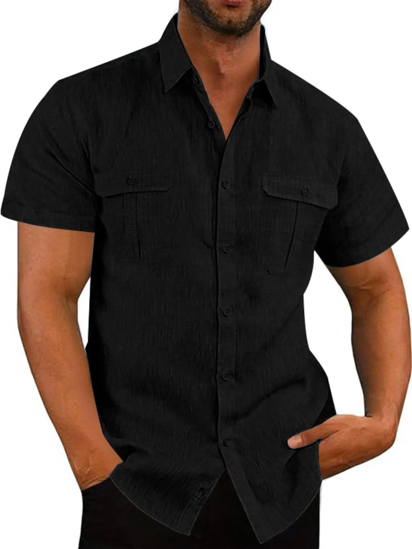 High-Quality Linen Short-Sleeved Plain Shirts For Men In Summer, Soft, Casual And Comfortable Clothes, Suitable For Daily Use. The Light And Breathable Fabric Brings Ultimate Relaxation. Fashionable And Versatile Clothing Options, Available In Six Colors.