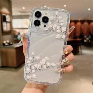 Clear Flower Pattern Phone Case, Decorative Phone Protective Cover, Phone Accessories Compatible with iPhone 7 8 X 11 12 13 14 15 Plus 15 16 17Pro Max