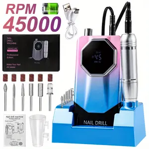 45000RPM Electric Nail File Kit, Portable Nail Drill for Acrylic Nails Gel Polishing Removing, Professional Rechargeable Electric Nail E File Kit for Manicure Salon Home