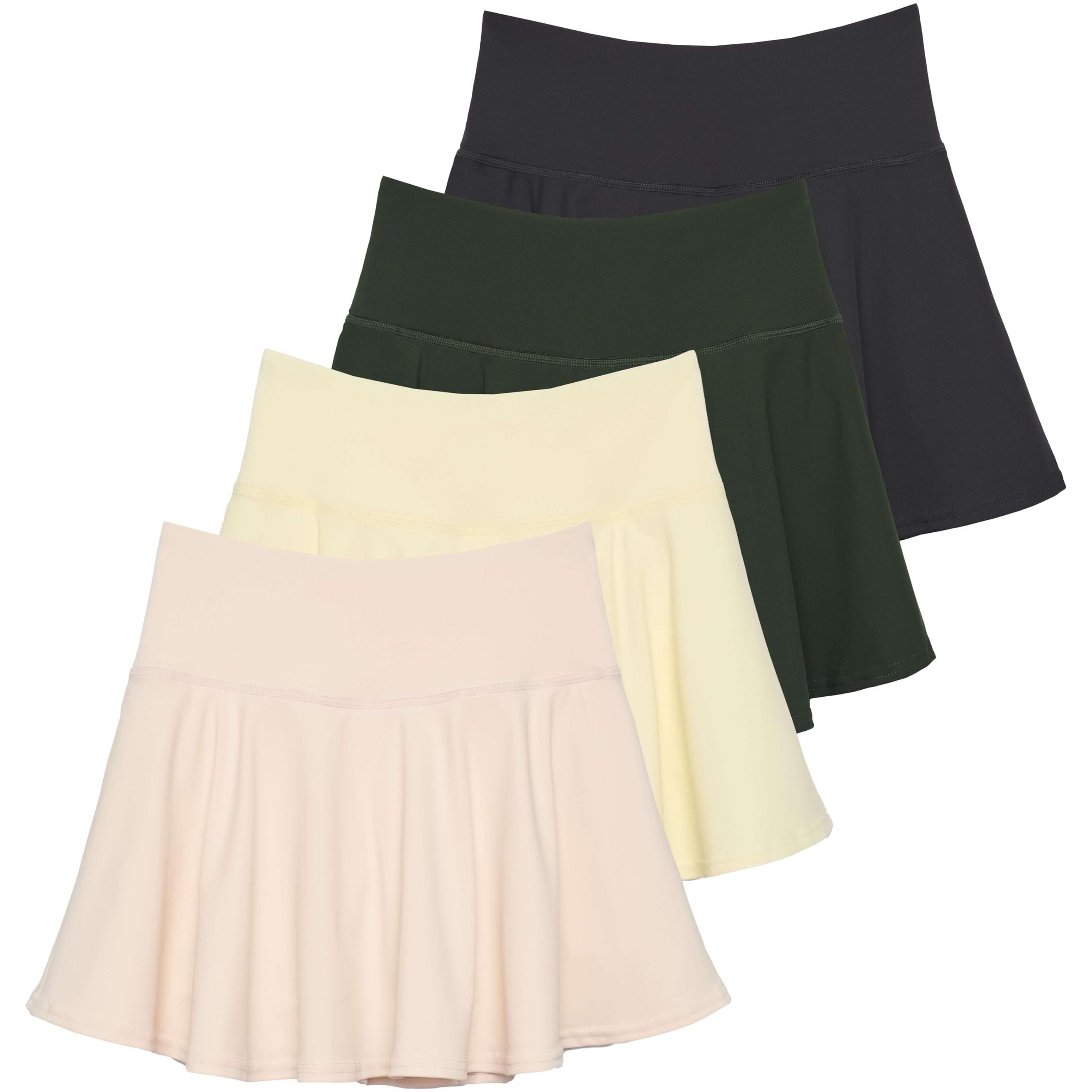 Real Essentials 4 Pack: Women's High Waisted Tennis Skirts Skater Skort Tummy Control Golf Shorts Pockets (Available in Plus)