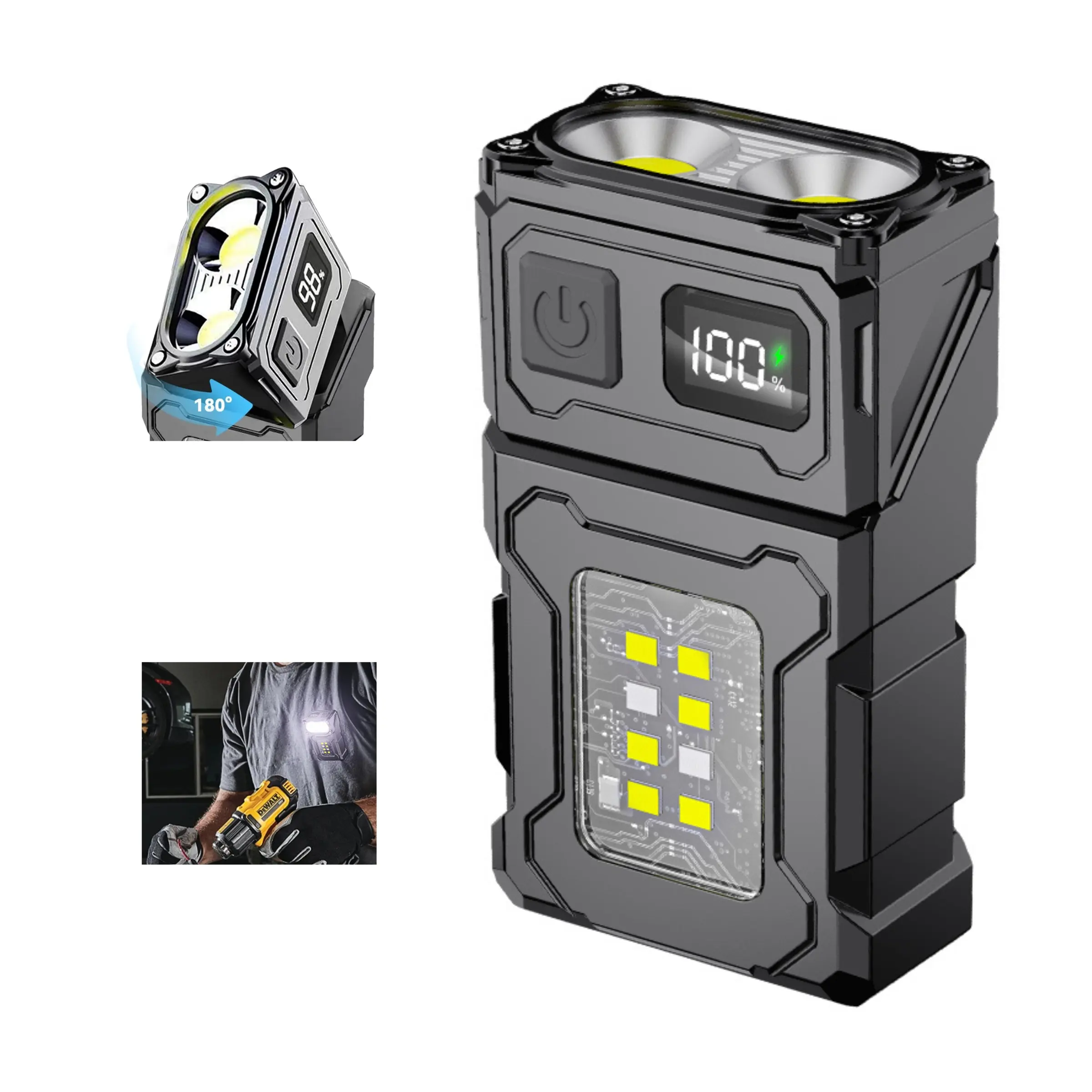 Multi-functional Mini LED Flashlight, Led Rechargeable Flashlights, COB Work Light, 3 Flashlight and 4 Side Light Modes, 180° Rotatable Head, Magnetic and Pen Clip Function, USB Rechargeable Lamp for Outdoor, Camping, Repair and Emergency Lighting