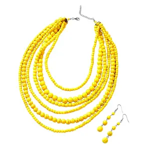 Shop LC Costume Costume Jewelry Set Howlite Beaded Earrings Bib Chunky Necklace for Women Size 18 to 20" Birthday Gifts for Women