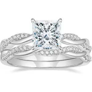 2ct Wedding Band for Women Princess Cut Bridal Ring Sets Cubic Zirconia Promise Engagement Rings Twisting Infinity Pave Set Size 4-12Valentine's Day gift