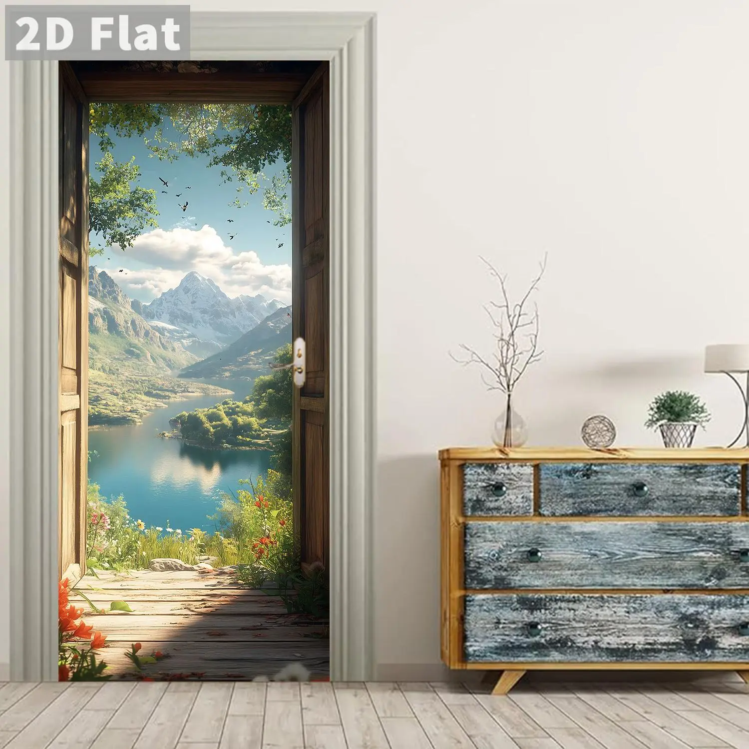 Wooden Door Sticker, Removable Self-adhesive Door Decal, Decorative Sticker for Home Living Room Bedroom, Ornaments