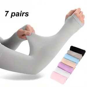 7 Pairs Sun Protection Sleeves UV Cooling Arm Men Women Sports with Thumb Hole for Driving, Golfing, Fishing, Cycling, Hiking