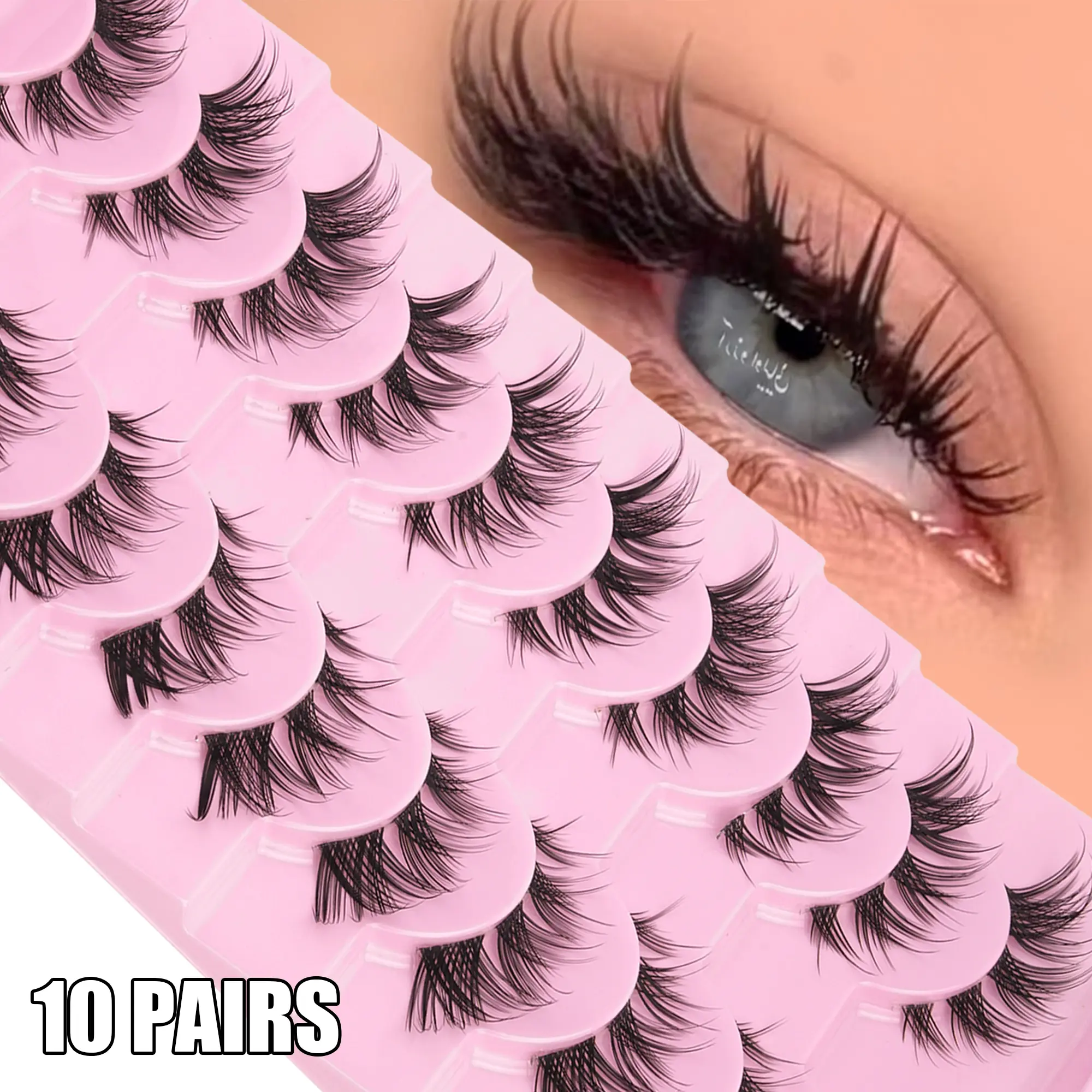 10 Pairs Of Natural-looking, Voluminous False Eyelashes; Natural Fox-eye False Eyelashes; Faux Mink Eyelashes; Voluminous and Dramatic False Eyelashes; Makeup Tools; to Lengthen the Eyes.