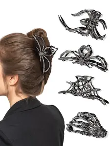 4 Pcs Metal Hair Clip Set for Women, Large Hair Claw Clips Hair Claws Set for Thick Long Hair Styling with Spider Webs Skeleton Decor, Goth Accessories Hair Accessories Birthday Valentines Day Gifts