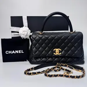 Pre-owned CHANEL Preowned Small Coco Handle Black Caviar Cowhide Handbag 23cm Base 2017 Serial N22821946