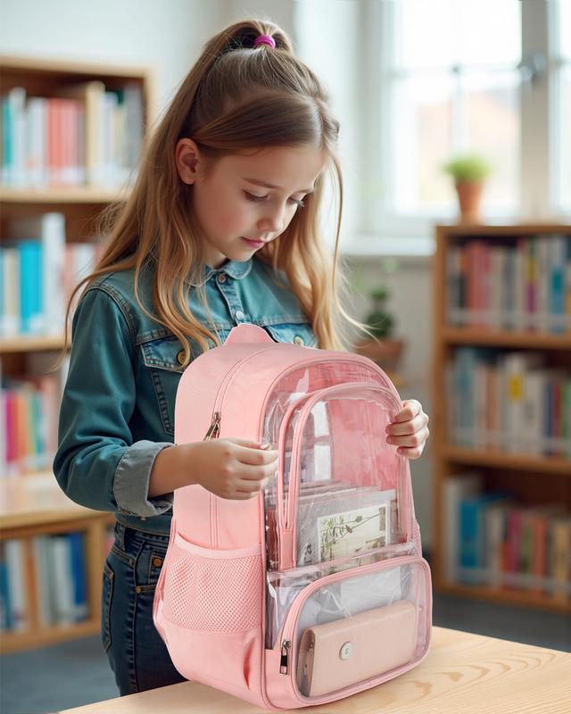 Clear Backpack, Fabric & PVC, Unisex Heavy-Duty Spacious Transparent Bookbag, Back to school gift, for School, Travel, Concerts, Vacation, Security