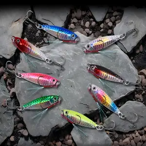 5 Piece Slow Return Iron Plate Bait Set 7g/10g/15g/20g with Hooks, Saltwater Freshwater Fishing, Targeting Bass Sea Bass True Grouper