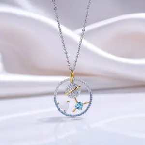 Planet Swiss Blue Topaz Moonstone Necklace