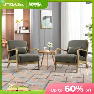 EBELLO Mid-Century Modern Accent Chair | Beige Lamb Wool Upholstered Reading Chair with Waist Cushion for Living Room Bedroom Sunroom | wooden chair