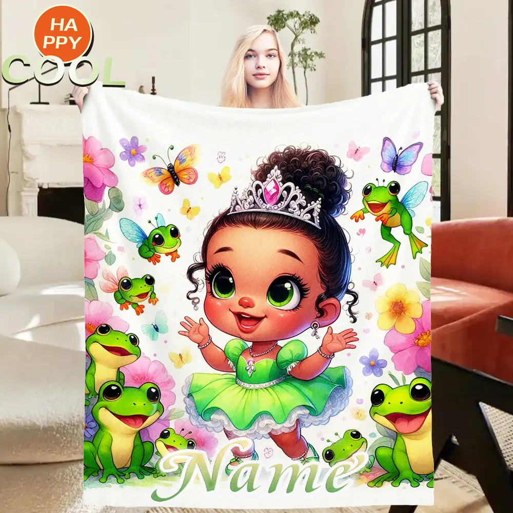 Customized Name Elf Princess Print Flannel Fabric Bedding Blanket - 280GSM, Soft, Cooling, Lightweight, Suitable for Beds & Camping, Ideal Birthday Gift Home Accessory