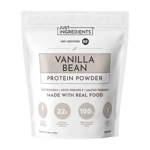 Just Ingredients Vanilla Bean Protein Powder – 30-Serving Blend with 100% Grass-Fed Whey & Organic Plant Proteins – Real Vanilla Bean & Cinnamon – Supports Muscle Recovery, Energy*