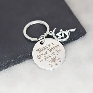 [Witchy Vibes Engraved Gift] Witchy Keychain Witch Halloween,Witchy Vibes,Practical Magic Quote,There Is A Little Witch In All Of Us,Engraved Halloween Gift