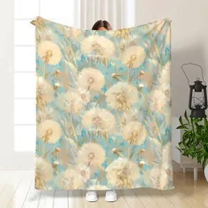 Soft Flannel Blanket with Dandelion Print Design, Cozy All-Season Throw for Sofa Bed Office Travel Camping Picnic Gift Idea