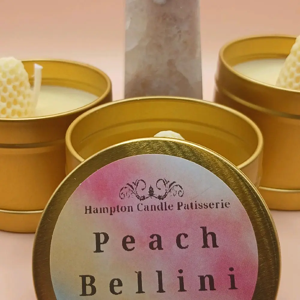 Peach Bellini Sweet Treat Candle Tin – 4 oz Soy & Coconut Wax • Handpoured