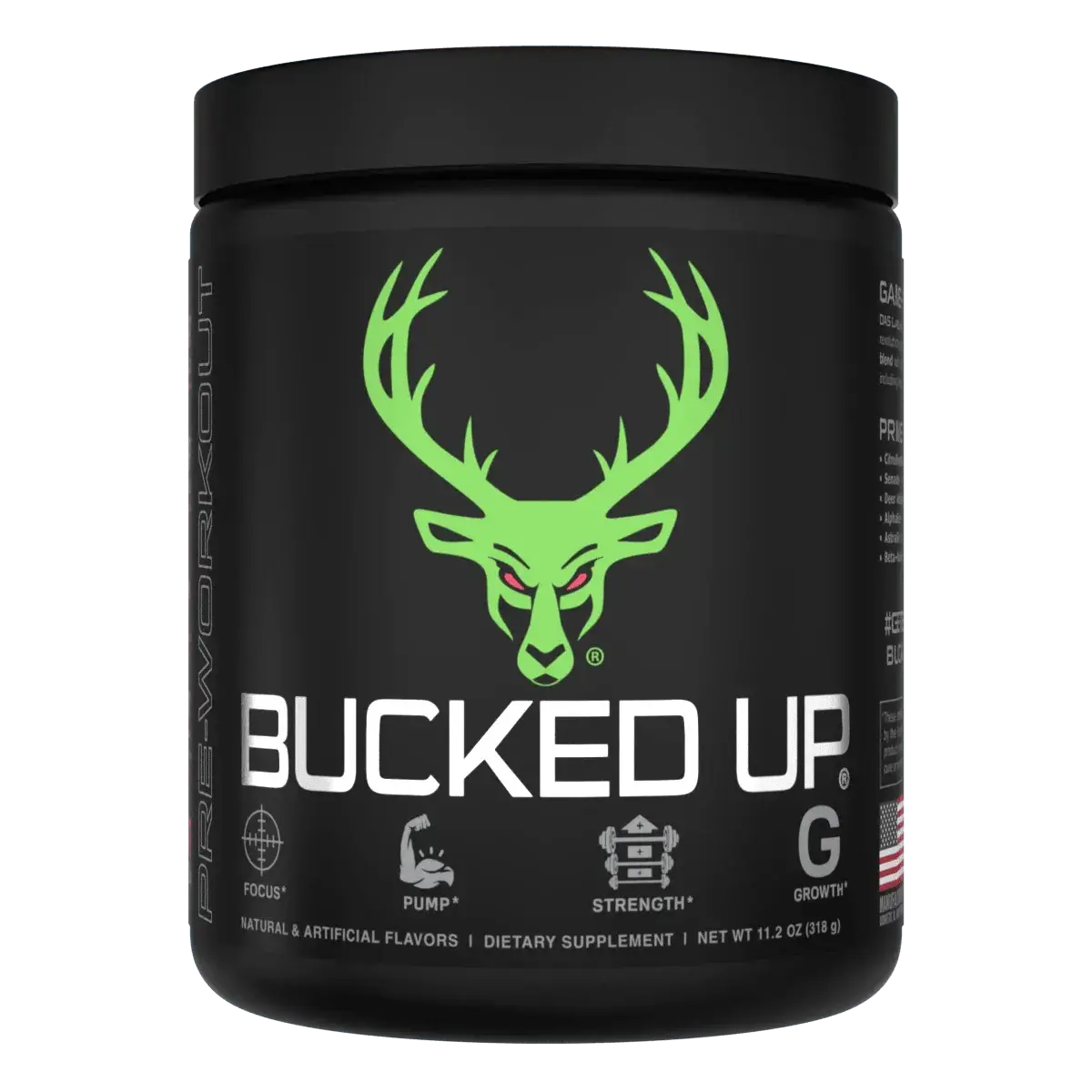 Bucked Up Pre-Workout | 6g Citrulline Malate AlphaSize Alpha GPC AstraGin and Senactiv | Energy Focus and Pump Support | Creatine Free Zero Sugar Keto Friendly | Available at Prime Sports Nutrition