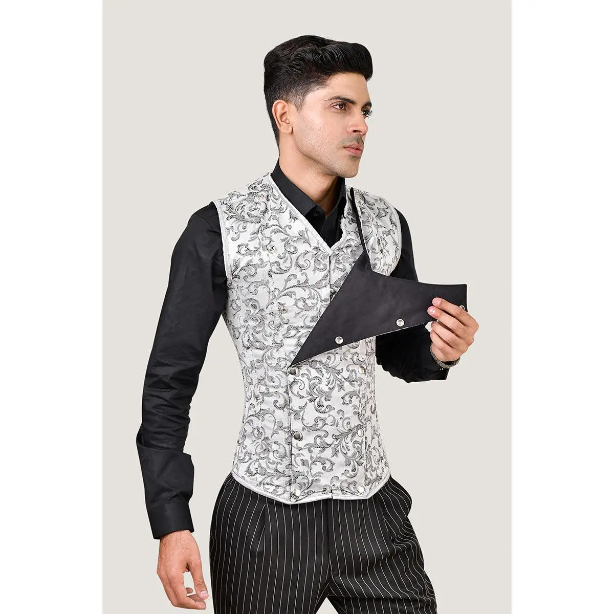 Brocade Male Corset Vest With Button Closure