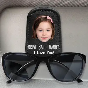 Father's Day Gift Ideas for Dad Custom Car Visor Sunglasses Holder, Personalized Kids Photo PU Leather Magnetic Glasses Clip, Car Decoration Gift, Drive Safe Gift for Him