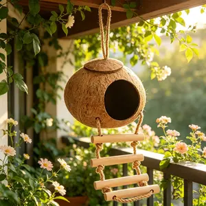 Coconut Shell Bird Nest, Tiger Skin Lovebird Breeding Nest, Natural Coconut Shell Insulated Bird House, Pet Bird Cage Hanging Decorative Nest, Birds Nest