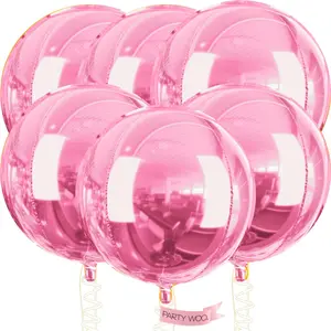 PartyWoo Pearl Pink Foil Balloons 6pcs 32 Inch Large Round Foil Big Giant 4D Jumbo Inflatable Mirror Ball Mylar Balloons for Baby Shower Birthday Gender Reveal Tea Princess Party Decorations