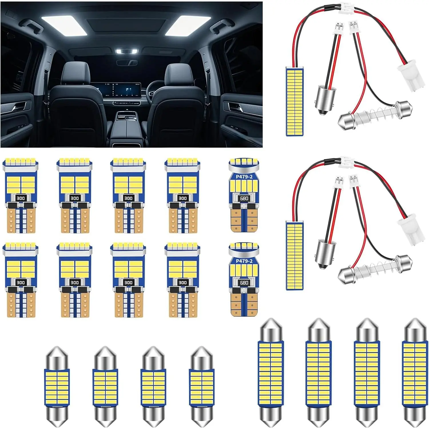 12V LED  Interior Bulb Kit 194 168 T10 DE3175 DE3021 578 BA9S W5W 31mm Festoon 6000K-6500K Bulbs Interior Replacement Lights for  Interiors Map Trunk Cargo Door