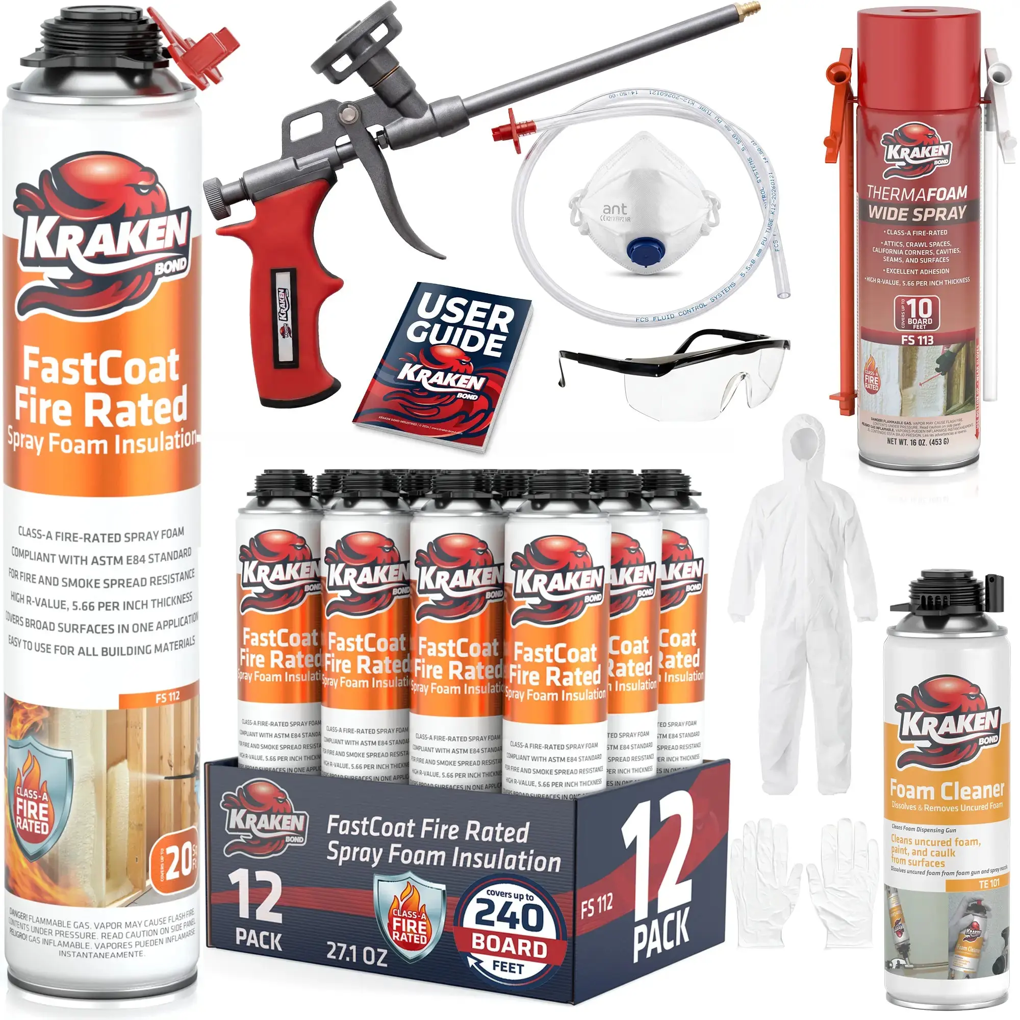 Kraken FastCoat Fire Rated Spray Foam Insulation Closed Cell Expanding Foam Class A Fire Rated R-11.32 per 2" inch Building Code Compliant DIY Application