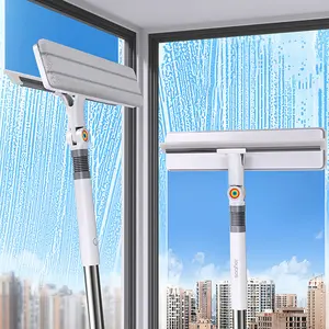 Joybos Durable Metal Pole with Silicone Scraper - 2-in-1 Glass Cleaning Set - Essential Cleaning Tools for Home, Easy-Grip Design, Suitable for High Windows, Shower Doors and Car Windshields - Ergonomic Handle Design | Sturdy and Durable Metal Pole