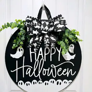 Halloween Front Door Decor, Halloween Sign, Ghost Decor, Halloween Decor, Halloween Door Hanger, Halloween Wood Sign, Ghost Sign, Round Sign