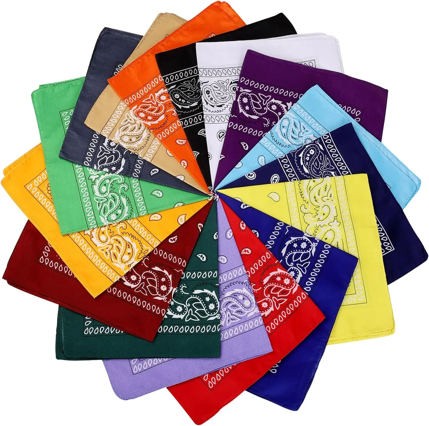Unisex 16-Pcs Multi-Purpose Bandanas, 22x22 in Headbands Head Scarves Handkerchiefs for Sports Outdoor Parties