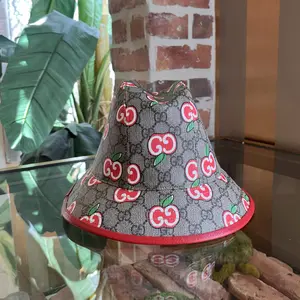 Pre-owned GUCCI GG Supreme Monogram Apple Textured Dollar Calfskin Retro Interlocking G Fedora SZ57(M)