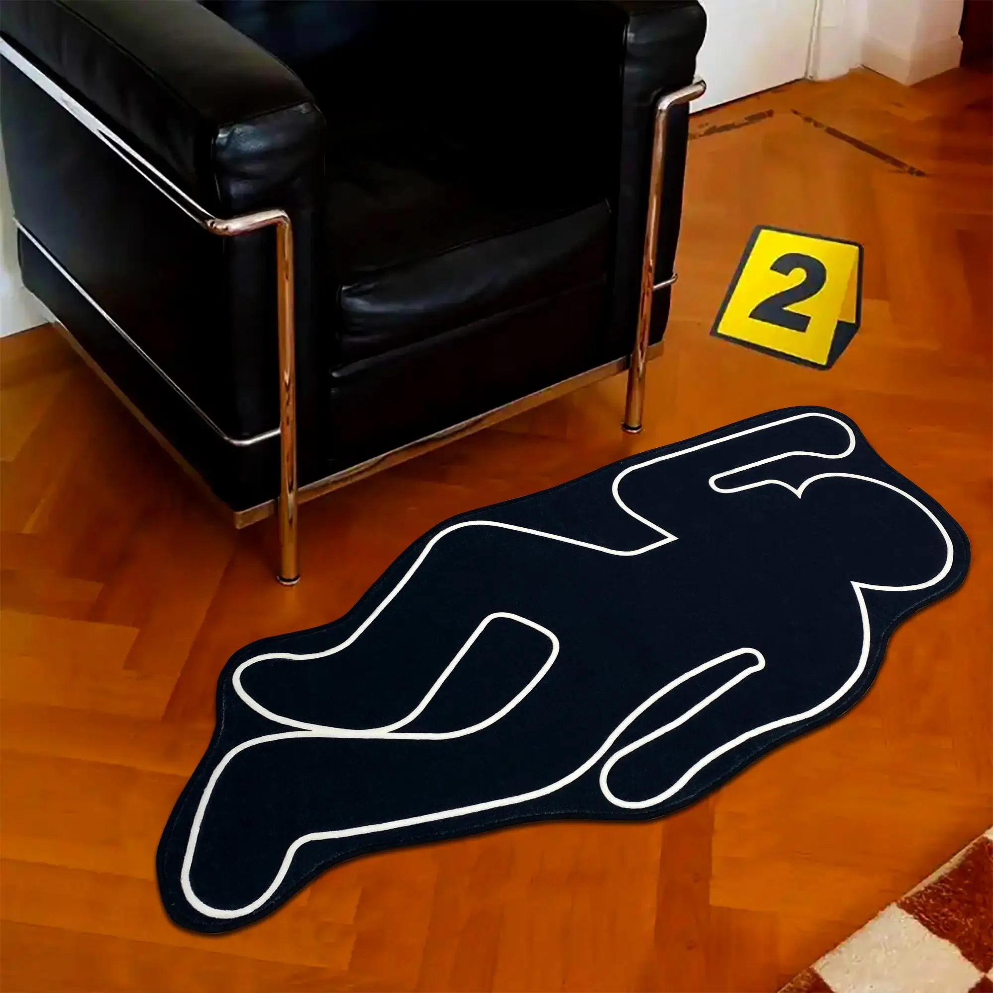 Simulation Humanoid Crime Scene Living Room Rugs, Room Decor Area Rug, Bedroom Bedside Rug, Abstract Irregular Shape Floor Mat for Home Decor