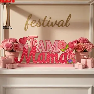 2D Flat Mother's Day Table Decor, Spanish Style Wooden Centerpiece, Desktop Sign Decoration, Perfect for Mother's Day Party Supplies