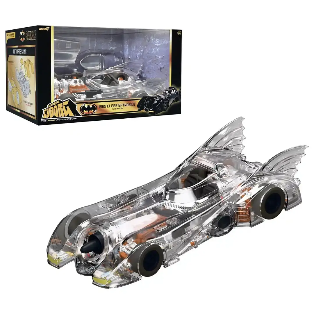 Super7 1989 G.I. Joe Translucent Plastic Batmobile Action Figure Vehicle - with Grappling Hooks, Dual Batwing Fairings, Detailed Design, Ideal for Birthdays