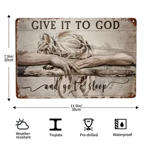 8X12Inch Vintage Tin Sign"Give It To God And Go To Sleep"Metal Sign - Home Decor,Ideal for Porch, Garage, Home, Bar, Club, Farm, Garden Decor