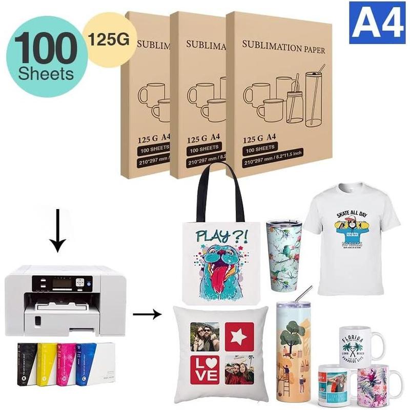 Sublimation Heat Transfer Paper 8.2 x 11.5 Inch A4 Size,100 Sheets,for Sublimation Blanks Mugs Tumblers Water Bottles T-shirt Bags Use Sublimation Ink 125 g