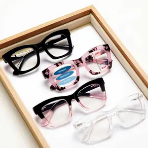 4-Pack Stylish Progressive Multifocal Blue Light Blocking Reading Glasses, designed specifically for women. Features spring hinges and a large, lightweight frame for comfortable wear.Perfect for daily reading and commuting.An ideal holiday gift choice
