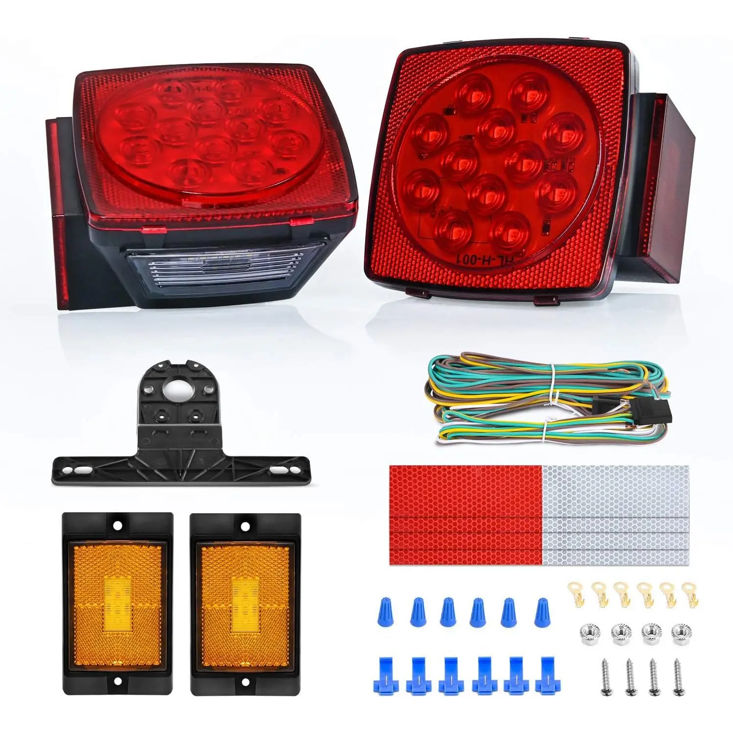 Nilight 2PCS Square LED Trailer Light Kit - Low Profile, Submersible IP68 LED Brake, Tail, Stop, Turn, Side Marker & License Lights for 12V Utility Trailers, Boats, Tail Lights