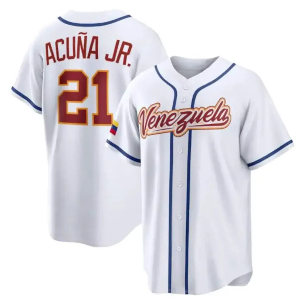 Ronald Acuña Jr. Venezuela 2026 World Baseball Classic Jersey, White 3D Printed Button-Up Baseball Fan Shirt
