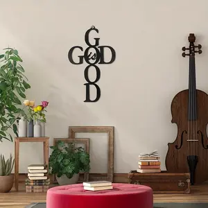 "God is Good" Christian Cross-Shaped Metal Wall Decor - 35cm x 22cm Inspirational Religious Home Accent, Meaningful Holiday Piece for Bedroom