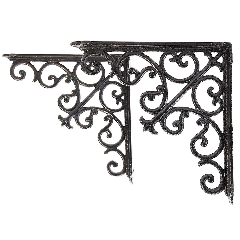 Sungmor 2PC Heavy Duty Decorative Brackets for Shelves, Vintage Victorian Cast Iron Shelf Bracket, Sturdy White L Shape Metal Corner Brace Shelf Supporter, 4.7" | 7.2" | 8.9" Wall Mounted Floating Shelf Brackets