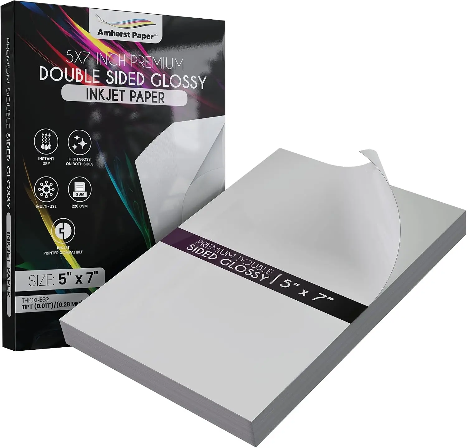 Premium Double Sided Glossy Inkjet Paper, 8.5" x 11" and 5" x 7", 220 GSM, 50 Sheets Each (5 x 7)