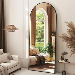 56"x21" Arched Full Length Mirror Floor Mirrors with  Alloy Frame Free-Standing Wall Mounted Floor Mirrors or Large Dressing Mirror, Black Mirror Full Length