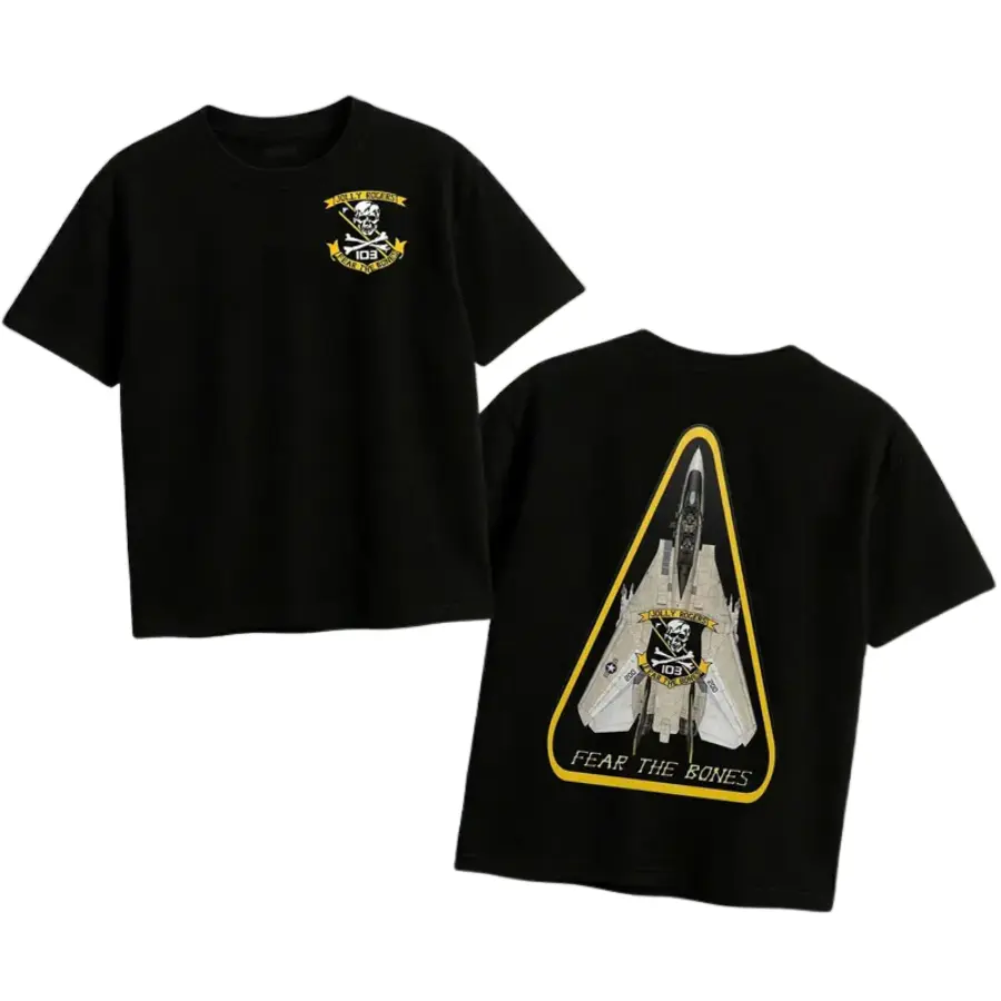 Jolly Rogers VF-103 Graphic T-shirt, US Navy Strike Fighter Squadron T-Shirt, F-14 Tomcat Aviation Apparel, Fear The Bones Military Veteran Top