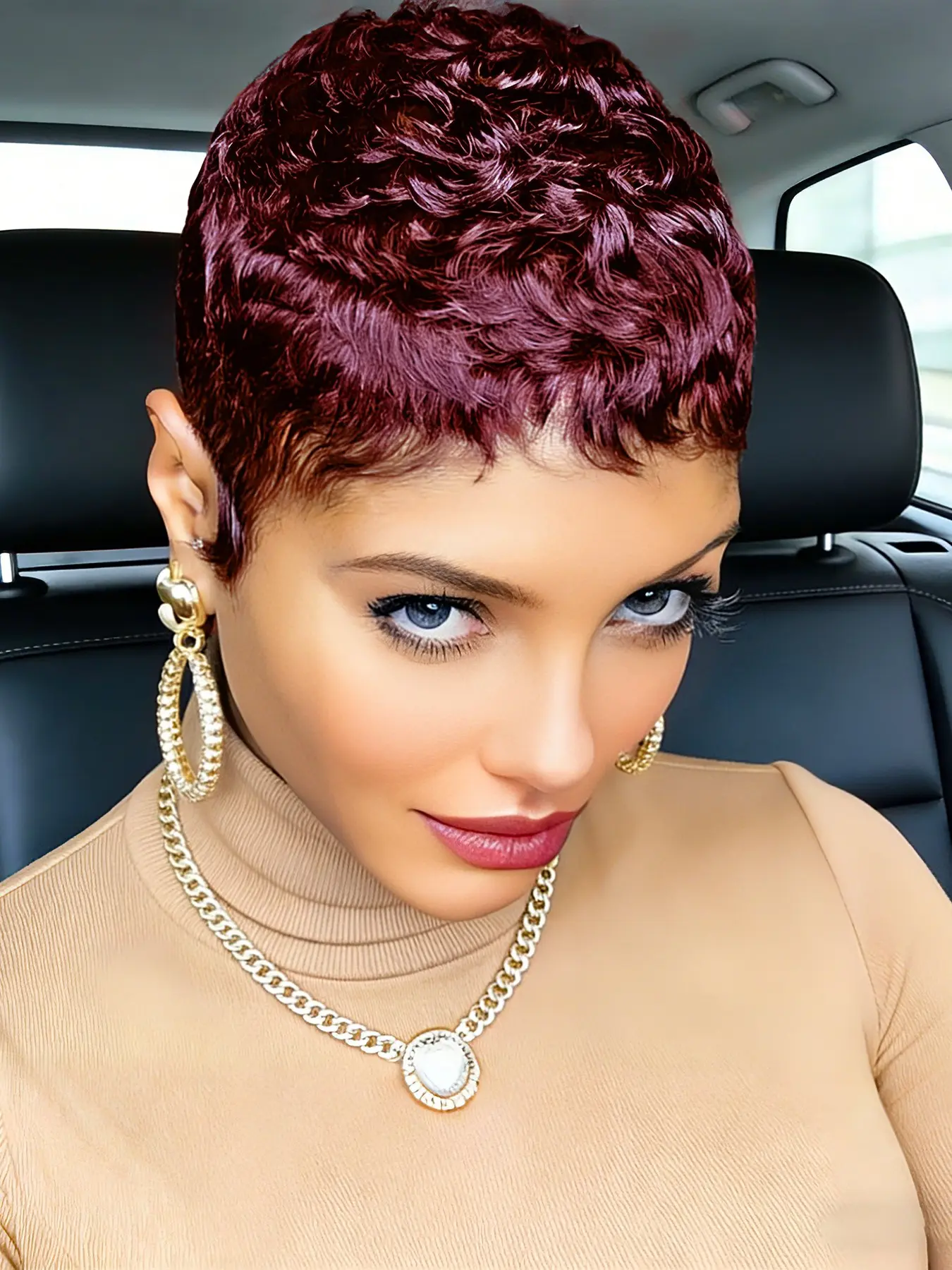 99J Brown Pixie Cut Wig, Fashion Wig, Premium Human Hair Full Machine Made Short Wigs For Women