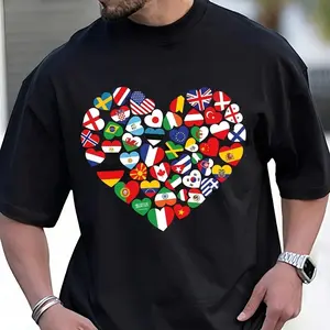 Heart-Shaped World Flags International Soccer Fan Casual T-Shirt Tshirt Printed in USA