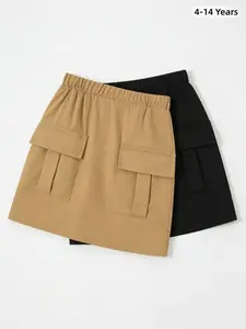 2-Pack Spring Summer New Workwear Short Skirts, Large Pockets, Cute Knee-Length Skirts for Girls, Versatile and Sweet Style
