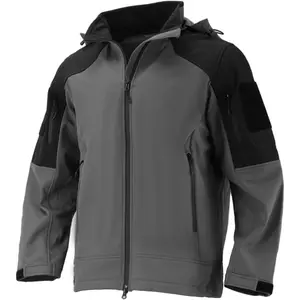 Men's Hooded Softshell Jacket Waterproof Tactical Rain Jacket Breathable Windbreaker with Fleece Lining