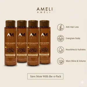 AM AMELI Colombian Haircare Thickening Natural Anti-Oxidant Shampoo 4-Pack, Liquid Cleanser for Deep Cleansing & Conditioning (Suitable for Any Hair Type)